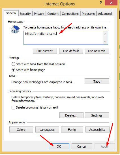 Remove Binkiland Homepage from Internet Explorer
