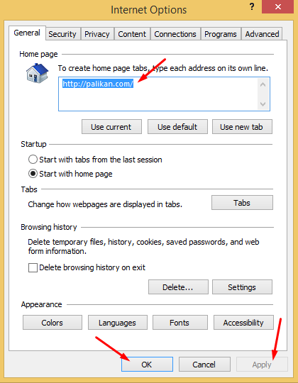 Remove Palikan Homepage from Internet Explorer