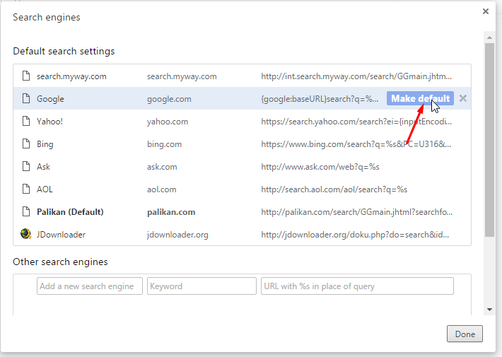 Remove Palikan Search Engine from Chrome