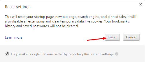 Reset Google Chrome 3