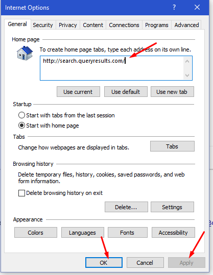 Remove Search Query Router homepage from Internet Explorer