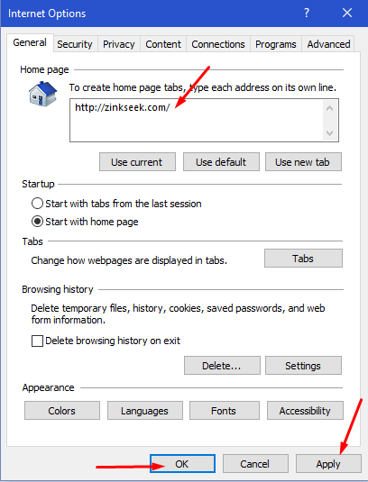Remove Zinkseek.com Homepage from Internet Explorer