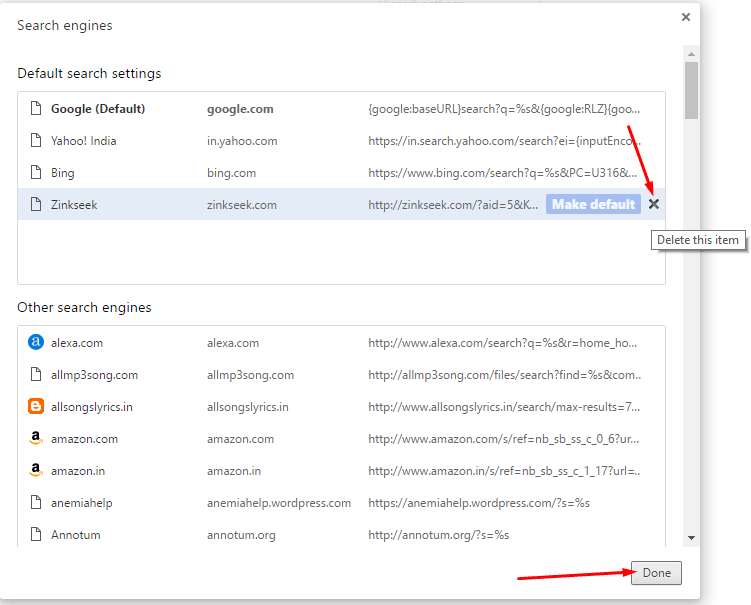 Remove Zinkseek.com Search Engine from Chrome 2