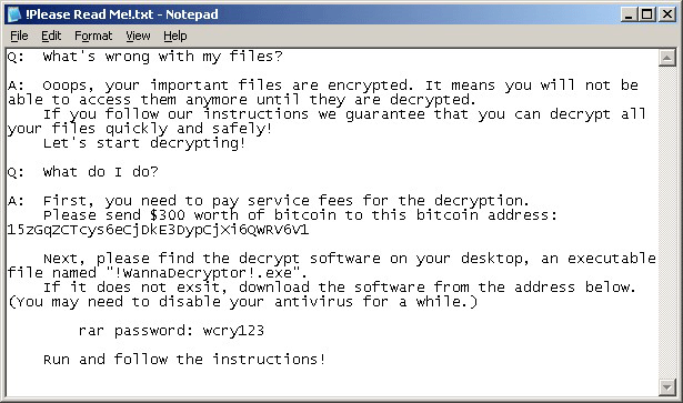 WannaCry Ransomware Notes Text File